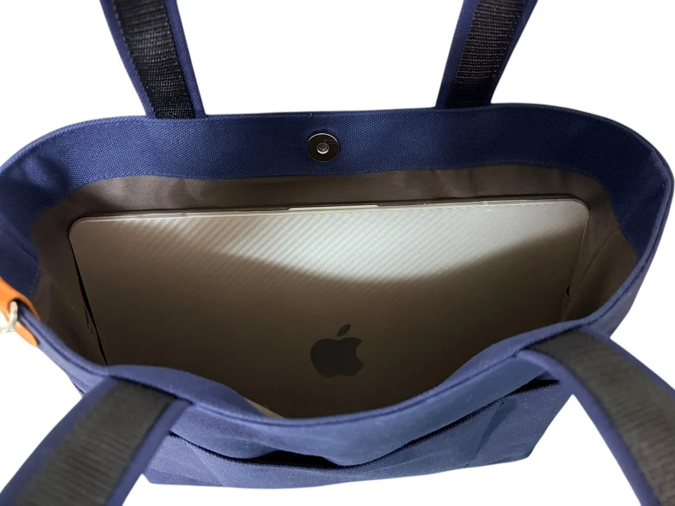 【帆布】MacBook Airも入るトートバック・A4サイズ・紺色　金具はシルバー