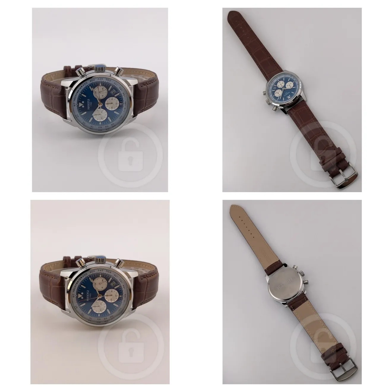 【緻密文字盤×サファイアブルーパンダの洗練/新品】クロノグラフ ブラウンレザー