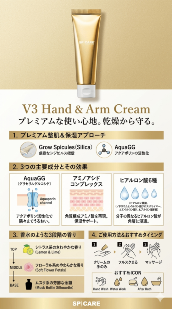 【スピケアV3プレミアムハンドクリーム】V3 Hand＆Arm Cream  サロン専売・正規品