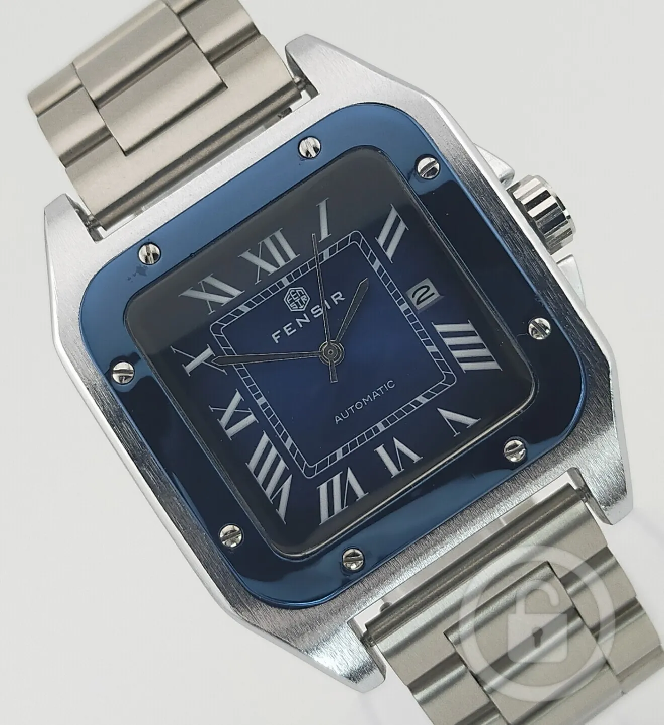 【スクエアにダブルレイヤードサファイアブルーがドレッシー/新品】３連ステンブレス