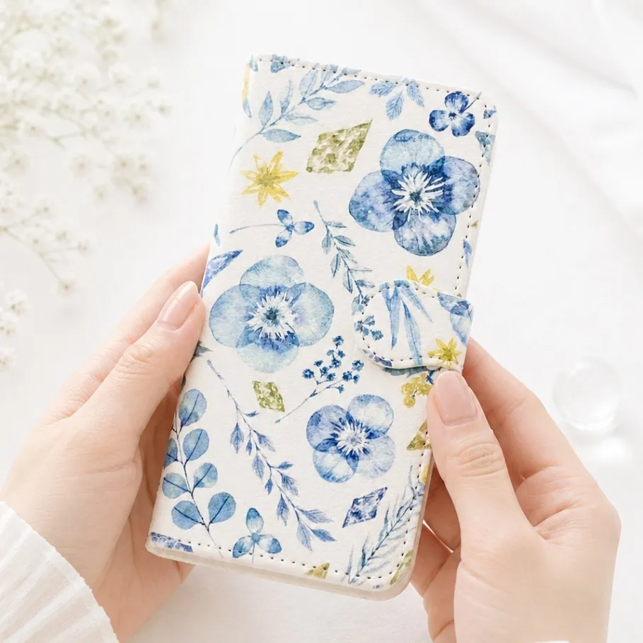 手描き水彩画 ˖⁺ 見るたび癒される ˖⁺ リボン柄の手帳型スマホケース iPhone対応
