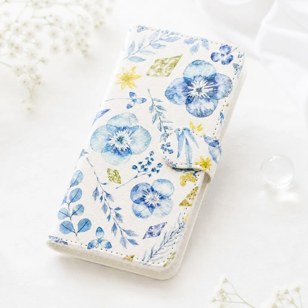 手描き水彩画 ˖⁺ 見るたび癒される ˖⁺ リボン柄の手帳型スマホケース iPhone対応
