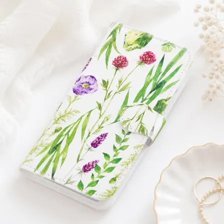 手描き水彩画 ˖⁺ 見るたび癒される ˖⁺ ボタニカル柄の手帳型スマホケース iPhone対応