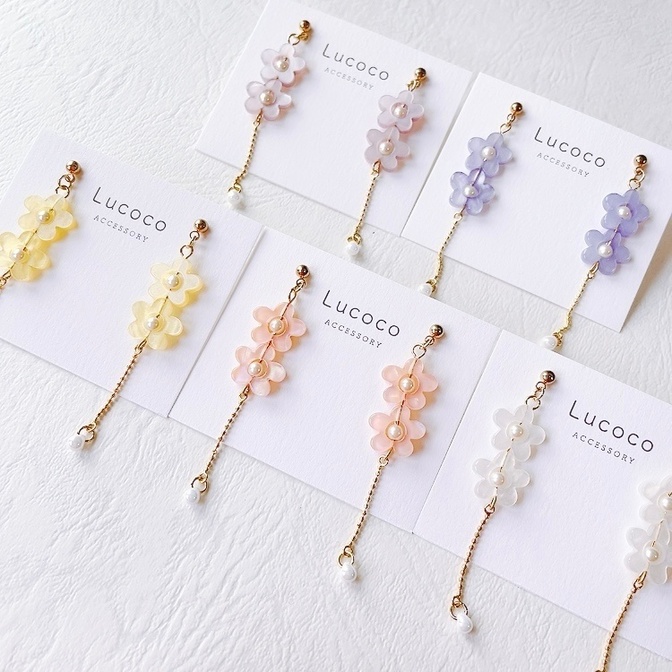 🌷フラワーモチーフ揺れるピアス（イヤリング）｜パステルカラー ｜選べるカラー