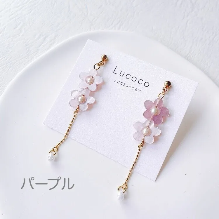 🌷フラワーモチーフ揺れるピアス（イヤリング）｜パステルカラー ｜選べるカラー