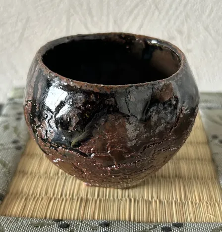 手捻り油滴天目×イラボ釉 ぐい呑み 原初の炎が生んだ一点物 受賞作家作品 湯呑み 小鉢