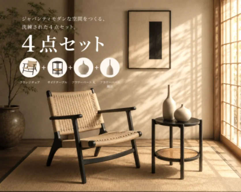 ジャパンディラウンジ4点コーディネートセット【YHK-SET-007・送料込み】