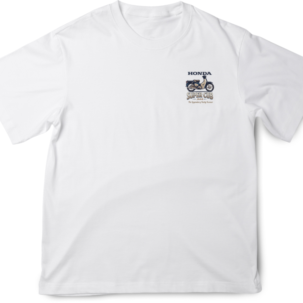 リベ特別価格⭐️ホンダ スーパーカブ JA44 レトロイラスト ワンポイントTシャツ（ホワイト）