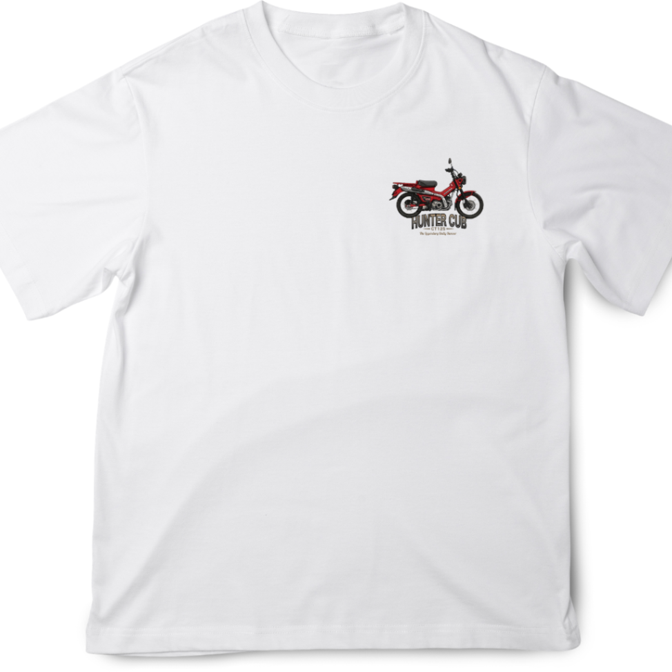 リベ特別価格⭐️ホンダ ハンターカブ CT125 レトロイラスト ワンポイントTシャツ（ホワイト