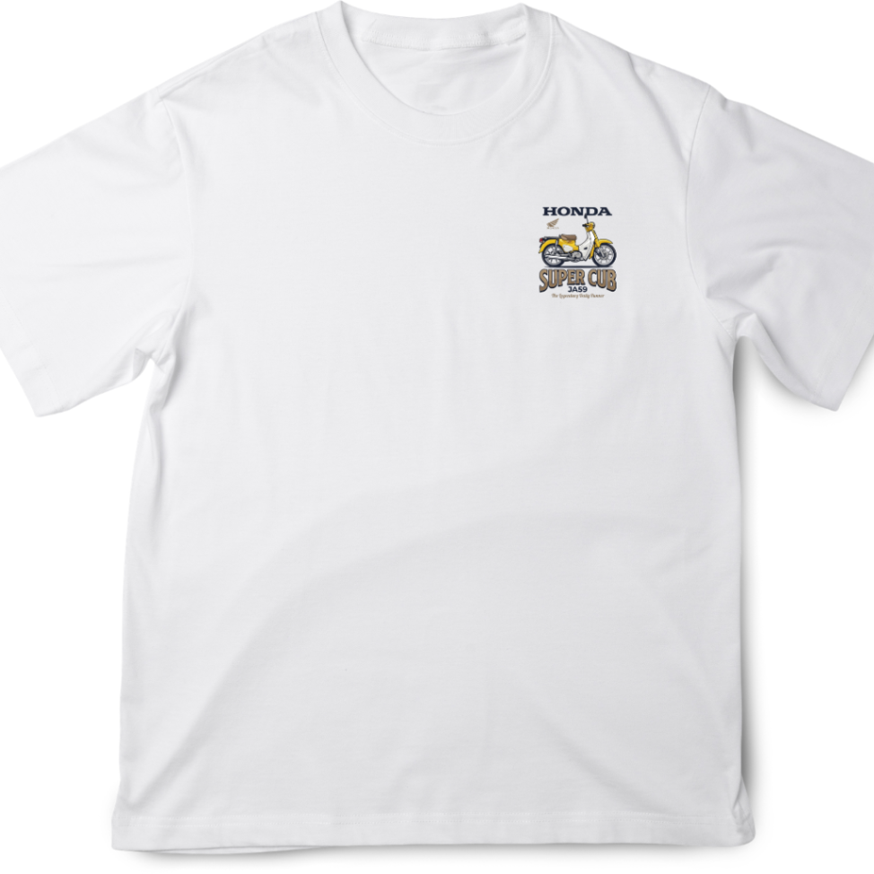 リベ特別価格⭐️ホンダ スーパーカブ JA59 レトロイラスト ワンポイントTシャツ（ホワイト） 