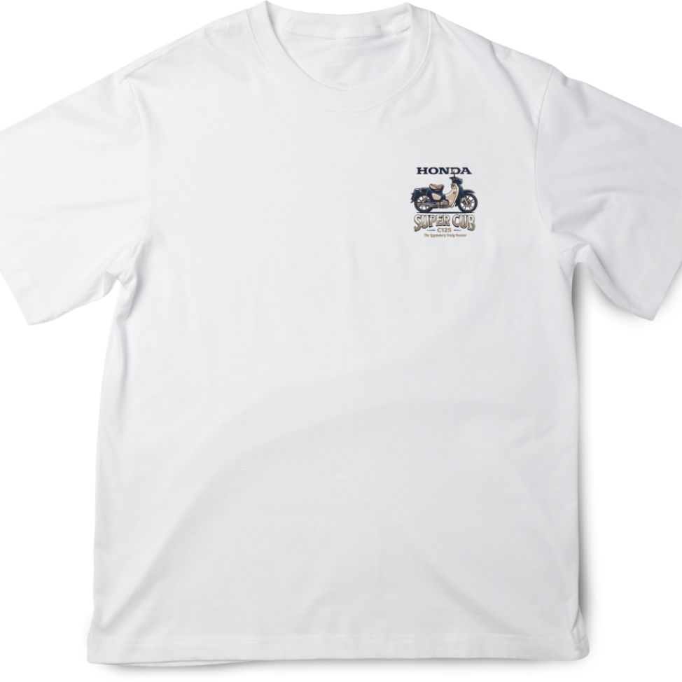 リベ特別価格⭐️ホンダ スーパーカブ C125 レトロイラスト ワンポイントTシャツ（ホワイト）