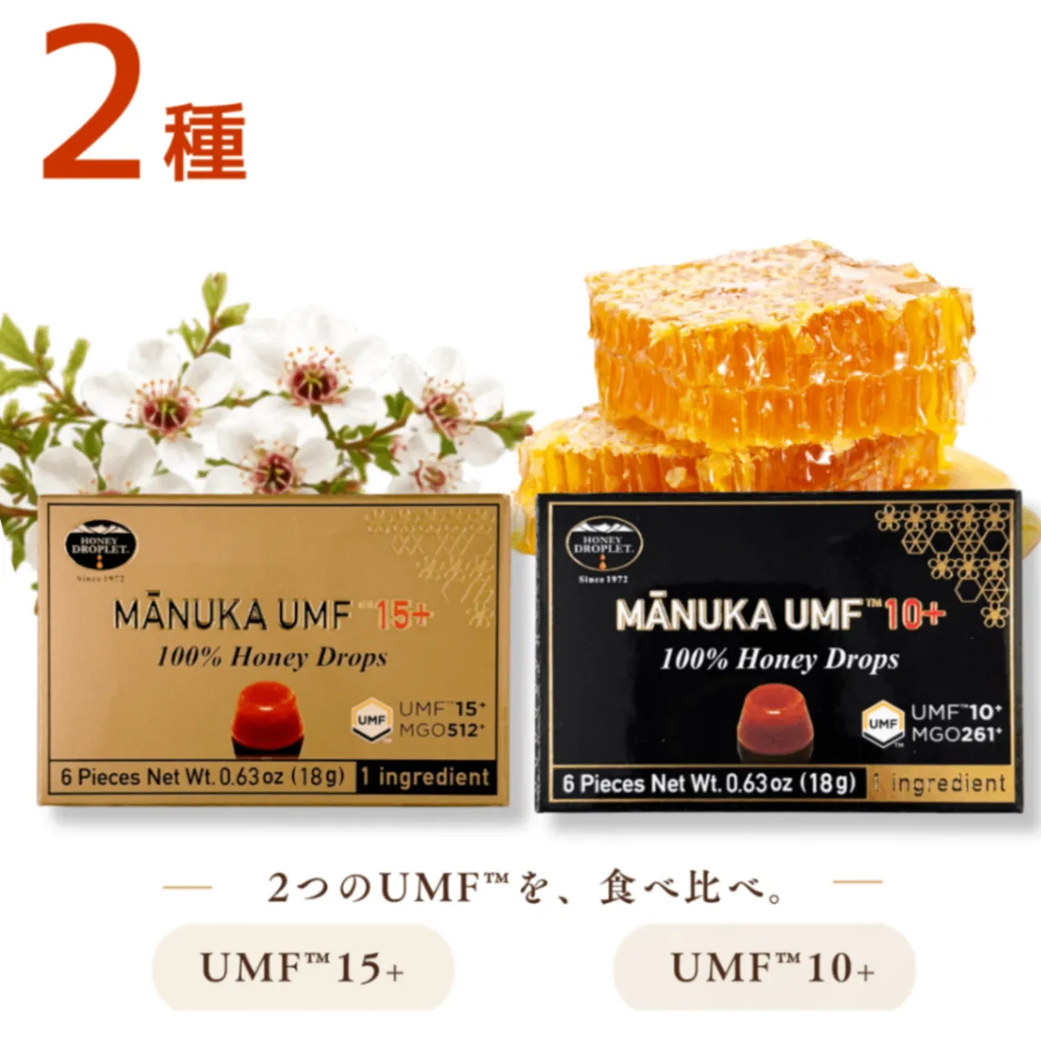 【2種食べ比べセット】マヌカハニードロップレット 6粒×2箱｜UMF™15+｜UMF™10+
