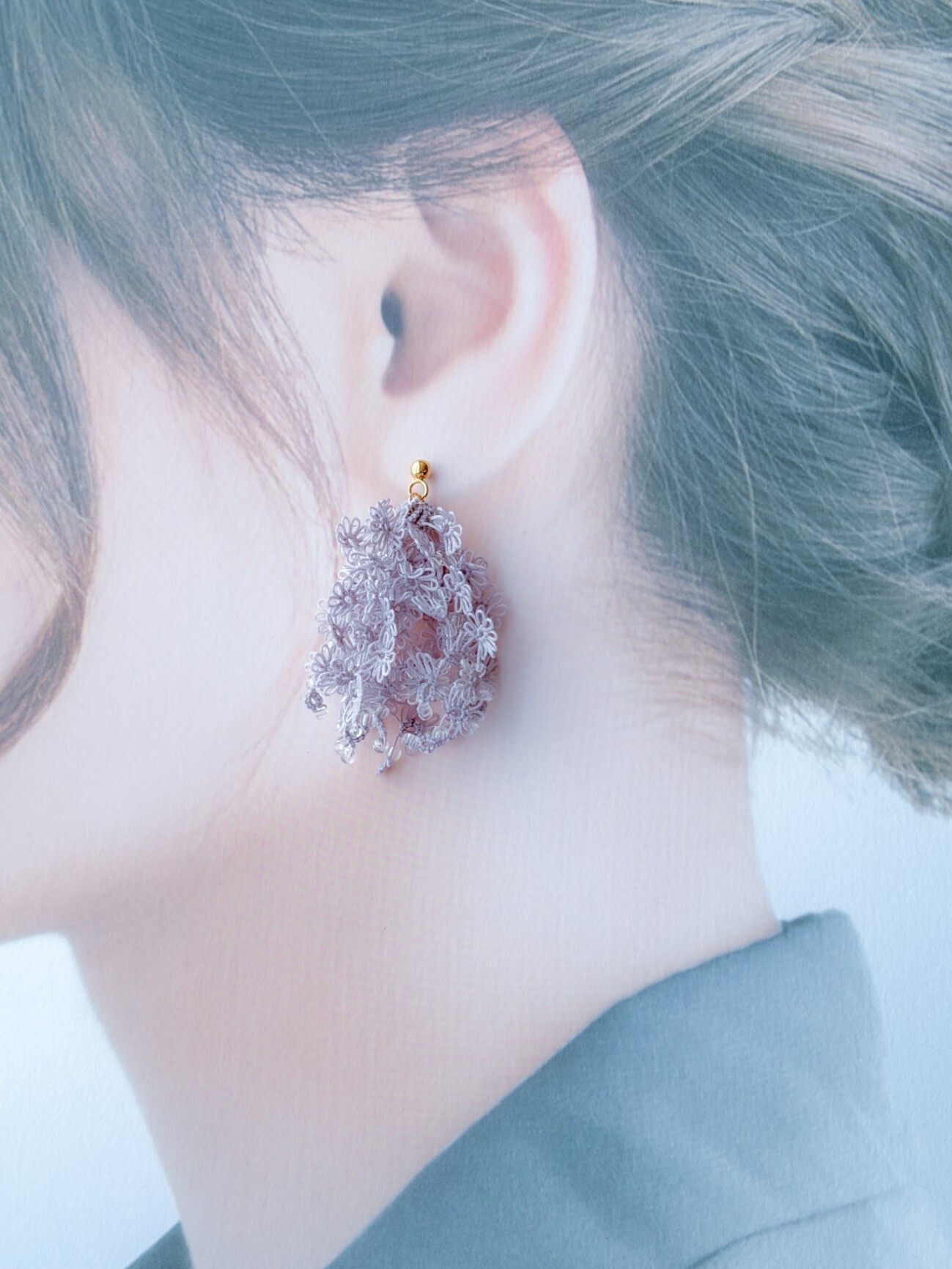 【ハンドメイド・草木染・手染め】紫雨（むらさめ）の花束耳飾り（ピアス、イヤリング）