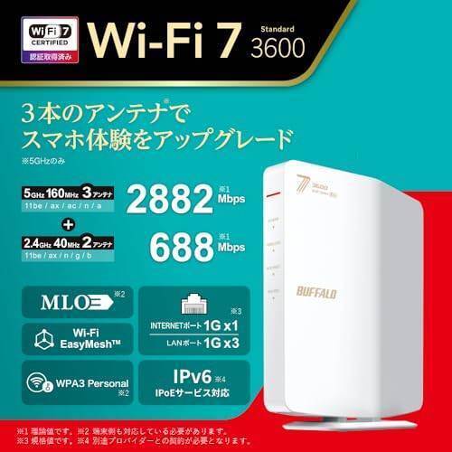 【長期初期不良対応】バッファロー ルーター Wi-Fi 7(11be)  WSR3600BE4P