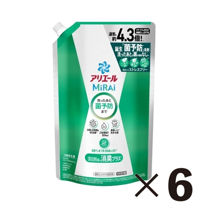 P&G アリエール MiRAi 洗濯洗剤 詰め替え用 ウルトラジャンボ 1220g 6個