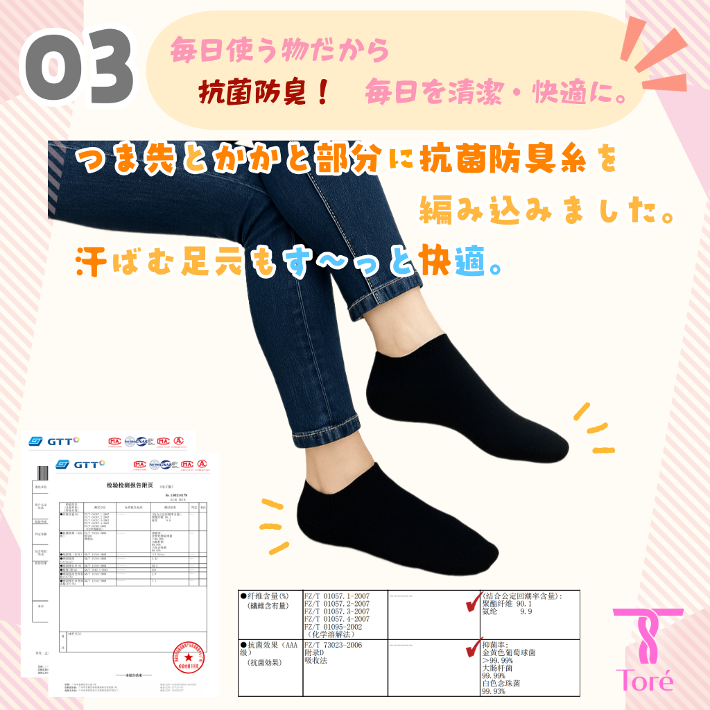 Toré レディース くるぶしソックス 10足 22-25cm 綿 抗菌防臭 通気性 補強 ブラック
