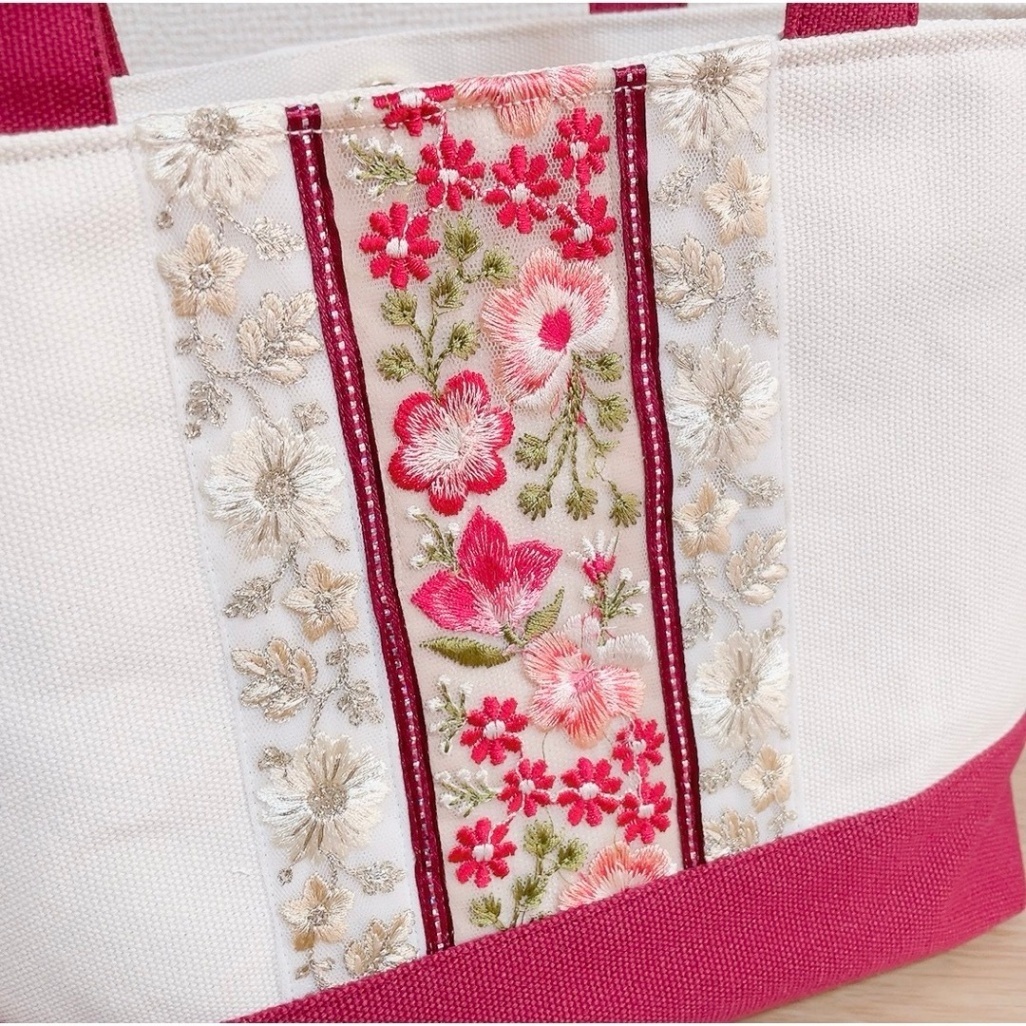 Mサイズバッグ　インド刺繍リボン（ハンドメイド）