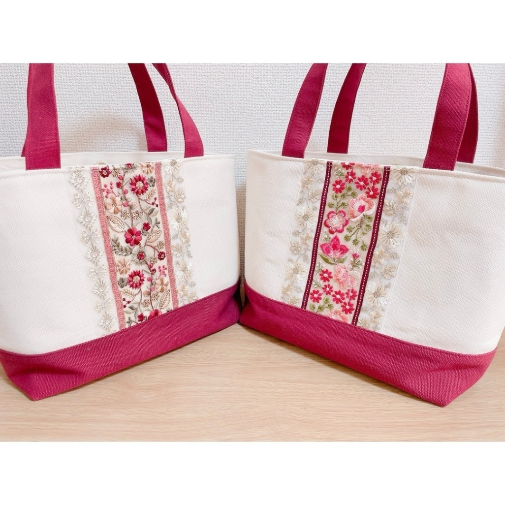 Mサイズバッグ　インド刺繍リボン（ハンドメイド）