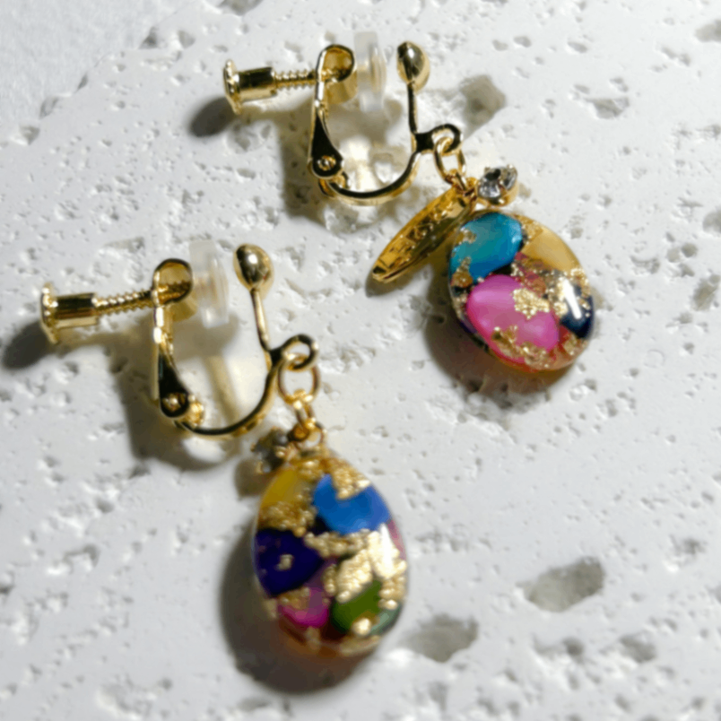 ピアス 揺れる ７色のシェル｜SAZARE SWING 天然シェル シンプル 一点もの