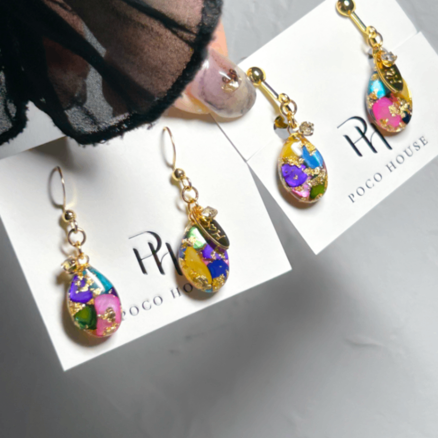 ピアス 揺れる ７色のシェル｜SAZARE SWING 天然シェル シンプル 一点もの