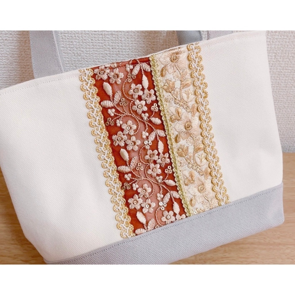 Sサイズバッグ　インド刺繍リボン　4（ハンドメイド）