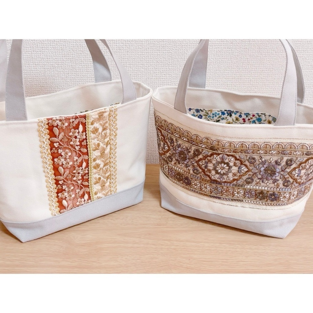 Sサイズバッグ　インド刺繍リボン　4（ハンドメイド）