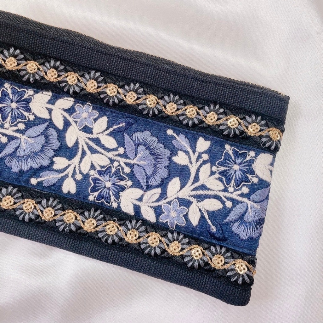 20cmファスナーポーチ　インド刺繍リボン（ハンドメイド）