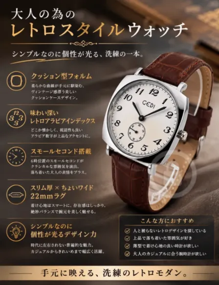 【クッション型にスモセコ搭載がレトロ様式が新鮮/新品】サファイアブルー針 ②