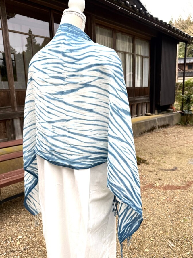 【藍染め】むらくも染めストール　流木紋　綿100%　170×50cm 1点もの