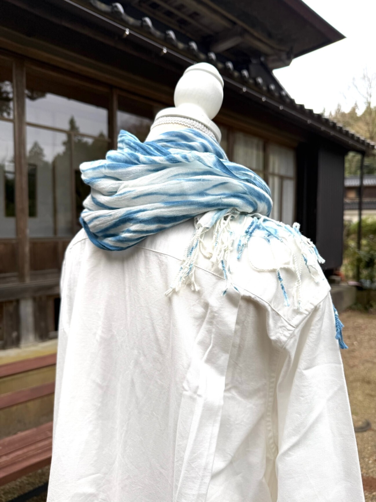 【藍染め】むらくも染めストール　流木紋　綿100%　170×50cm 1点もの