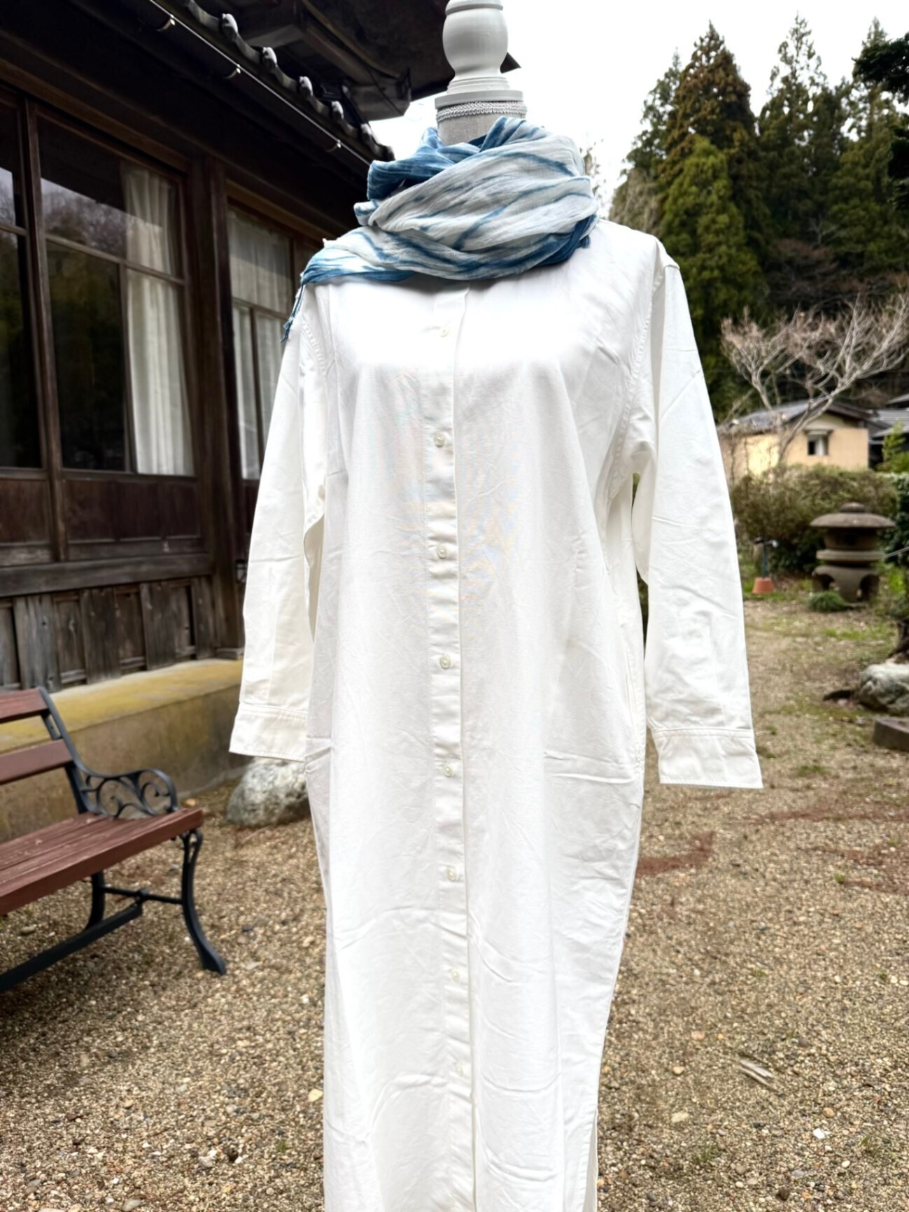 【藍染め】むらくも染めストール　流木紋　綿100%　170×50cm 1点もの