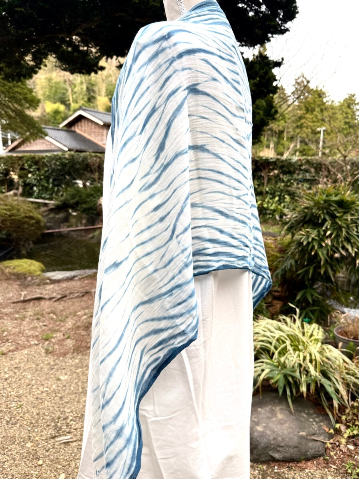 【藍染め】むらくも染めストール　流木紋　綿100%　170×50cm 1点もの