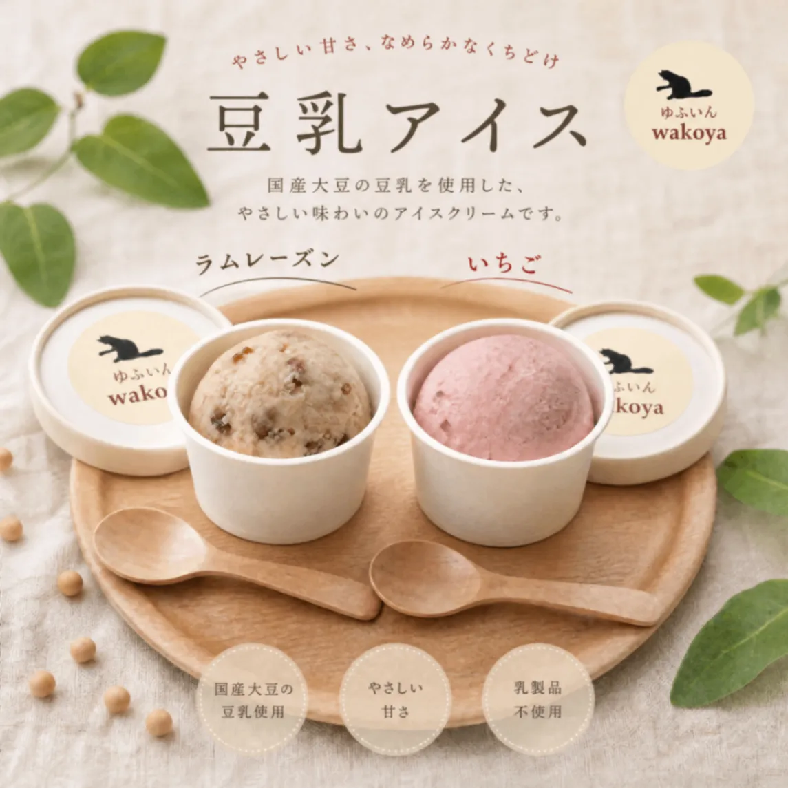 コレステロールO％❗️ヘルシー❗️豆乳アイス２種類詰め合わせ❣️
いちご🍓＆ラムレーズン🍇