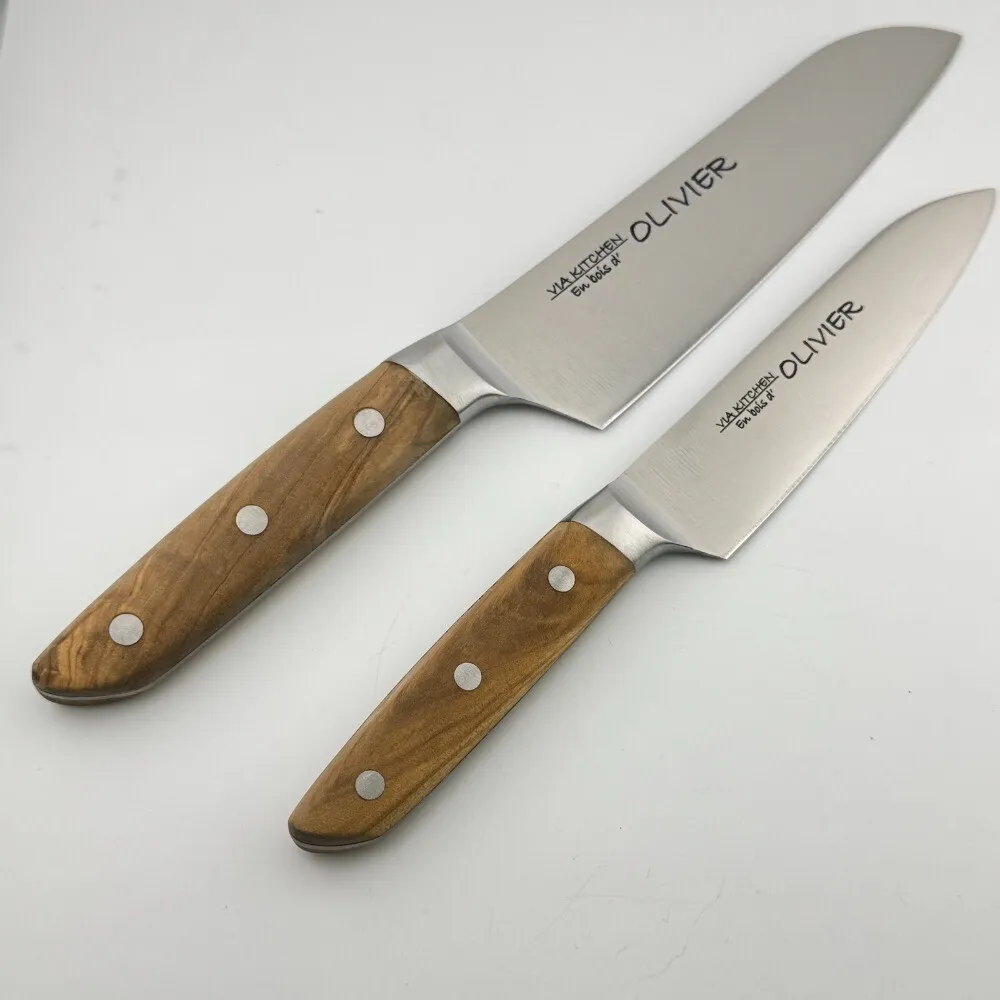 VIA KITCHEN OLIVIER オリーブ木 三徳包丁 ペティナイフ2本組 お洒落キッチン