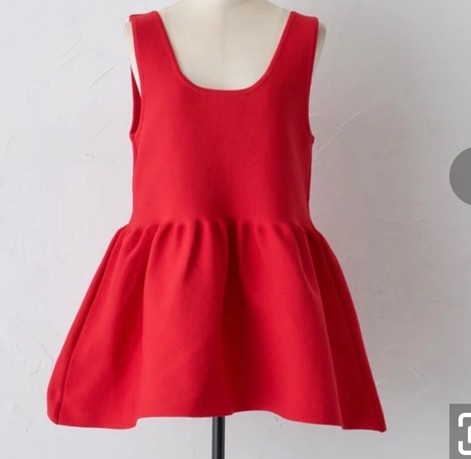 前後2WAY ニットペプラムタンクトップ ベスト　トマトレッド　赤