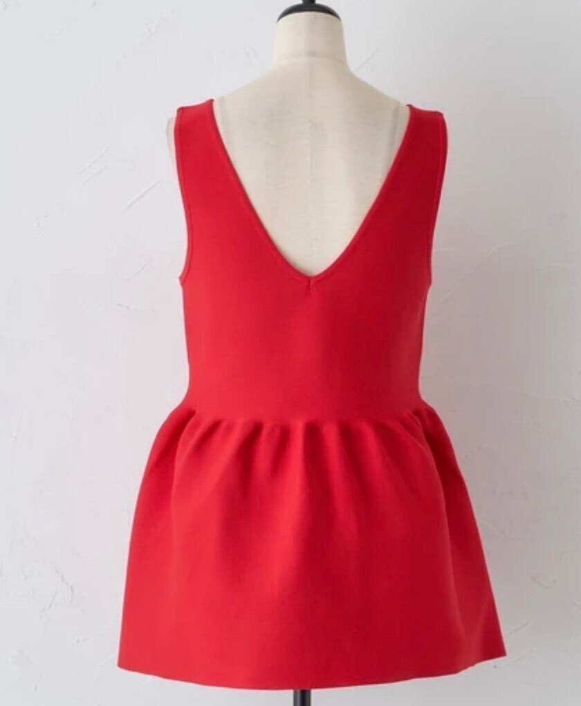 前後2WAY ニットペプラムタンクトップ ベスト　トマトレッド　赤