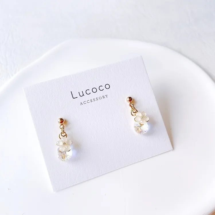 🌼フラワー×クリアドロップピアス（イヤリング）｜ピンクorホワイト｜小ぶりデザイン