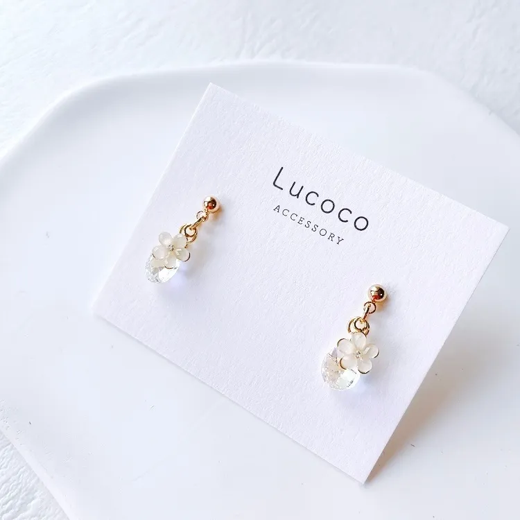 🌼フラワー×クリアドロップピアス（イヤリング）｜ピンクorホワイト｜小ぶりデザイン