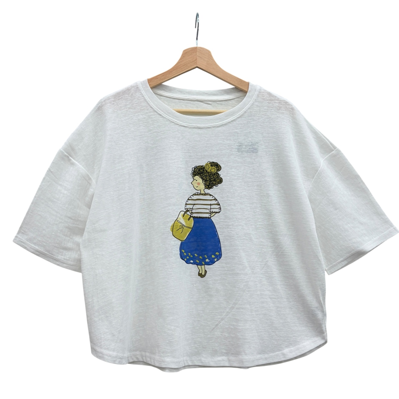 【さらっと着れる】
イラストプリント コットンTシャツ 白　ゆったり
大人可愛い　