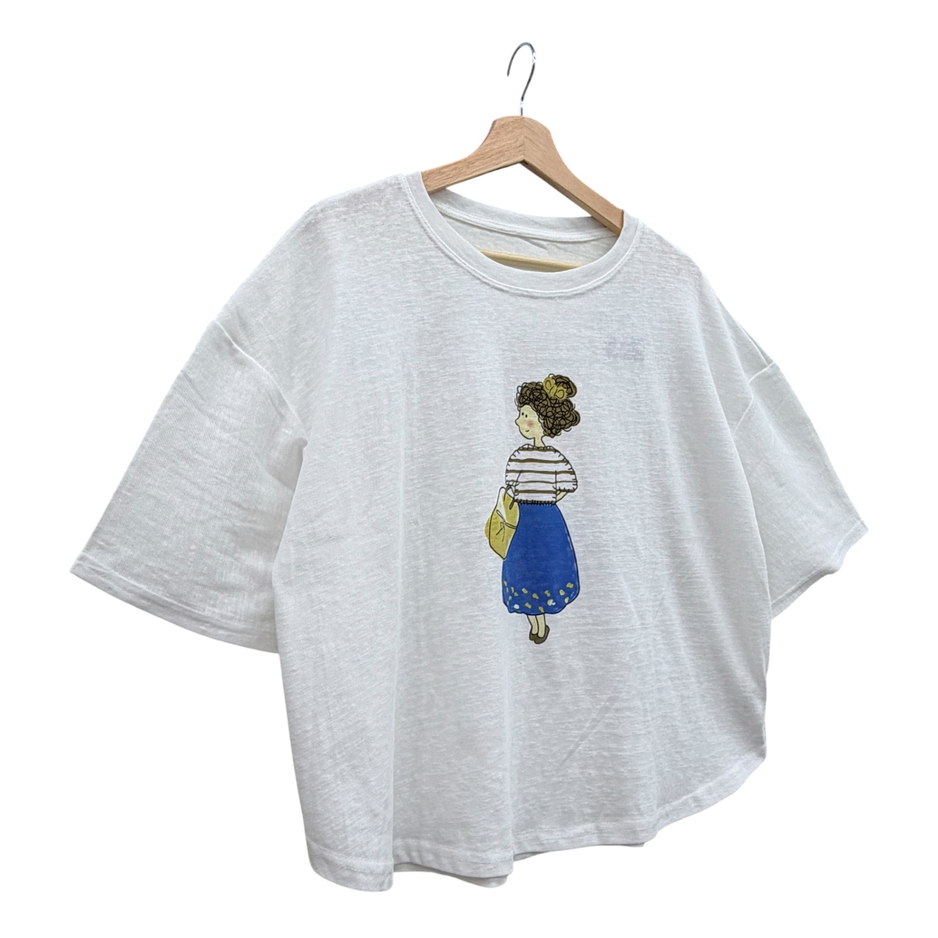 【さらっと着れる】
イラストプリント コットンTシャツ 白　ゆったり
大人可愛い　
