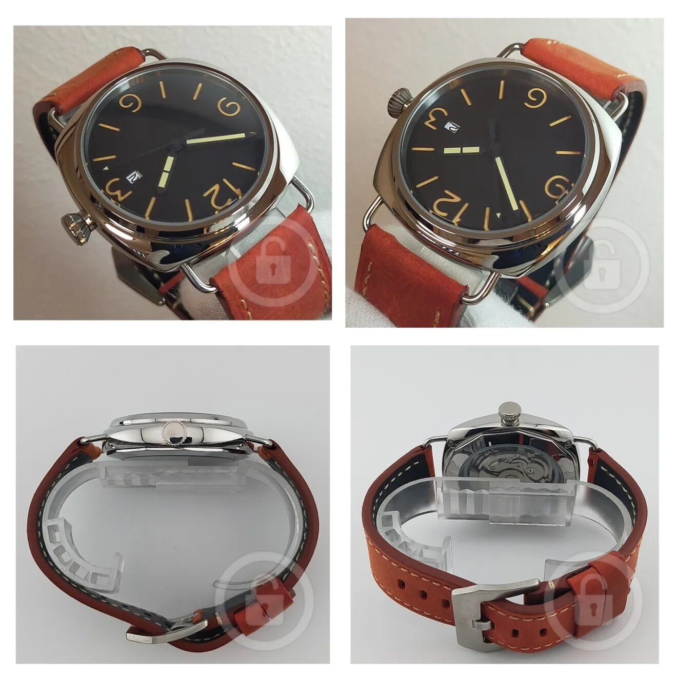 【レトロコア仕様にして安心の国産NH35搭載/新品】裏スケ レッドブラウンレザー