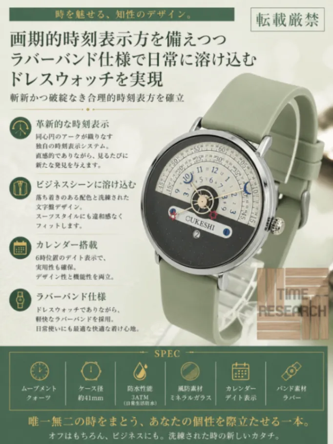 ドレスウォッチをラバー仕様で日常アイテムに【画期的時刻表示方を搭載/新品】日付⑤