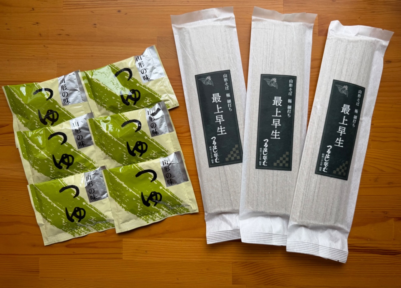 【山形地蕎麦を七割の高配合】細打ち干し蕎麦『最上早生』200g×3袋 　めんつゆ6袋