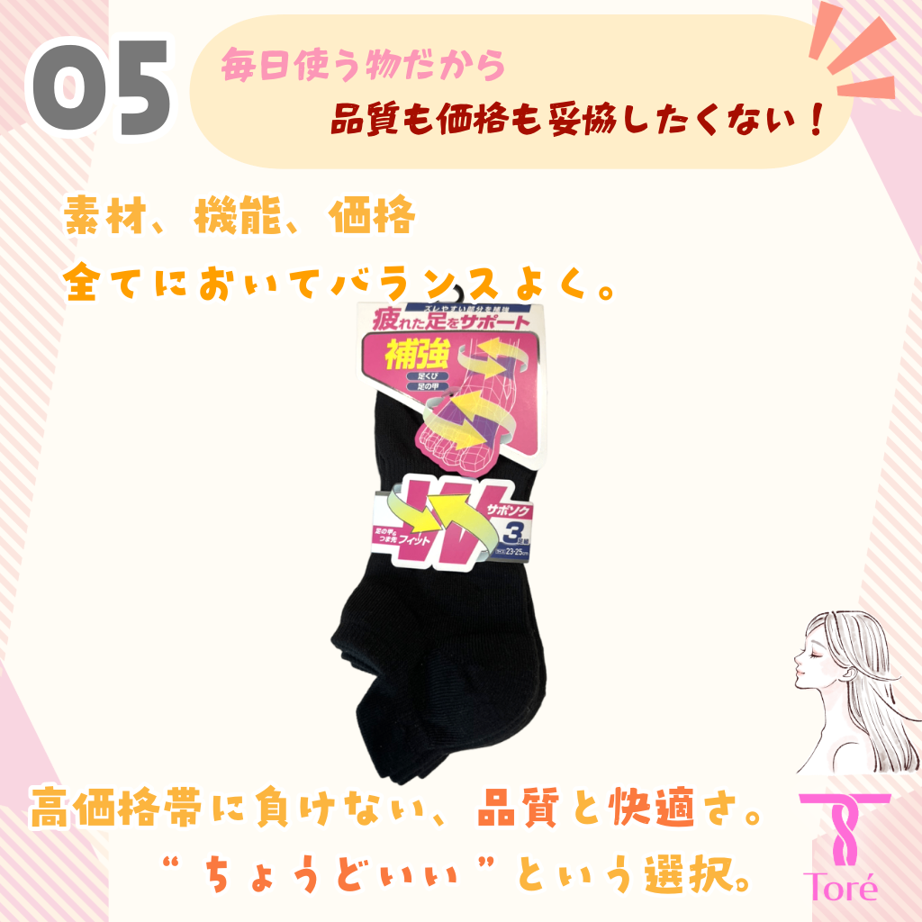 Toré スポーツ レディース くるぶしソックス サポソク 綿 厚手 6足セット カラー