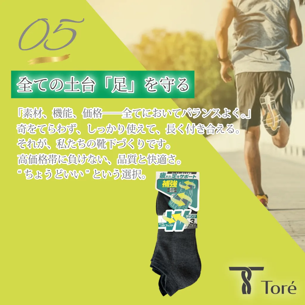 Toré スポーツ メンズ くるぶしソックス サポソク 綿 厚手 6足セット カラー