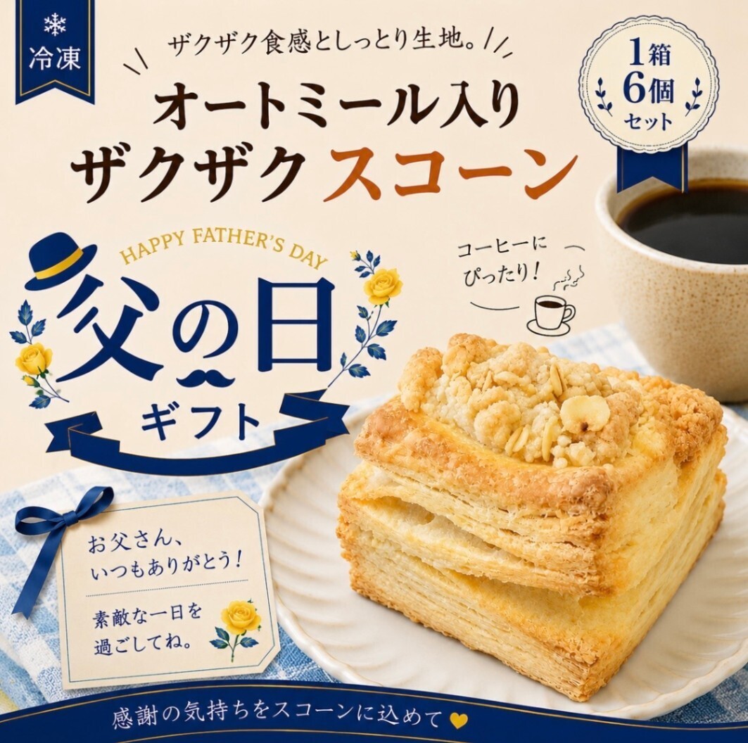 【父の日ギフト】
【冷凍】オートミール入りスコーン 1箱6個セット
☕️コーヒーのお供にぴったり☕️