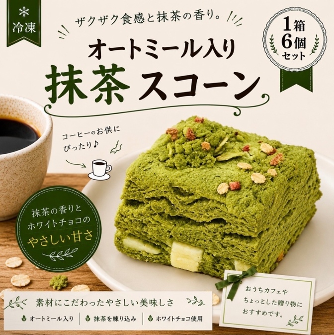 【冷凍】抹茶×ホワイトチョコスコーン 1箱6個セット
