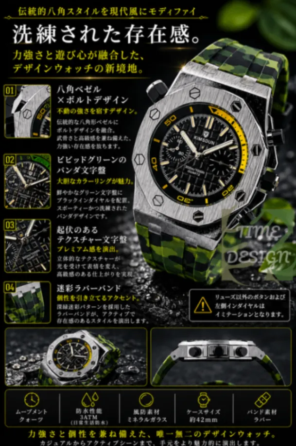 【伝統的八角モデルを現代にモデファイ/新品】デザインウォッチ 迷彩②