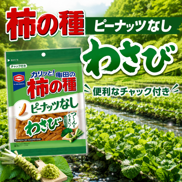 新潟 亀田製菓 柿の種 わさび味 ピーナッツなし 便利なチャック付き 安曇野産本わさび粉末使用