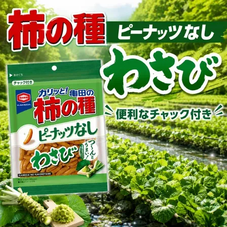 新潟 亀田製菓 柿の種 わさび味 ピーナッツなし 便利なチャック付き 安曇野産本わさび粉末使用